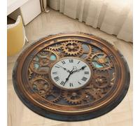 Round Area Rug for Bedroom 2' Ultra Thin 0.2" Rusty Steampunk Clock Floor Carpet Coral Velvet Low Pile Non-Slip Circular Mat for Nursery Room Entryway Dorm Home Decor Aesthetic