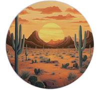 Round Area Rug for Bedroom, 245 cm Washable Kids Rug for Baby Nursery, Non-Slip Circle Carpet Cartoon Minimalist Desert for Teen Dorm Playroom Tent, Orange Black