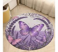 Round Area Rug for Bedroom 3' Ultra Thin 0.2" Butterfly Lavender Spike Floor Carpet Coral Velvet Low Pile Non-Slip Circular Mat for Nursery Room Entryway Dorm Home Decor
