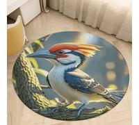 Round Area Rug for Bedroom 3' Ultra Thin 0.2" Cute Pileated Woodpecker Floor Carpet Coral Velvet Low Pile Non-Slip Circular Mat for Nursery Room Entryway Dorm Home Decor Aesthetic
