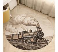 Round Area Rug for Bedroom 3' Ultra Thin 0.2" Etching Train Floor Carpet Coral Velvet Low Pile Non-Slip Circular Mat for Nursery Room Entryway Dorm Home Decor Aesthetic