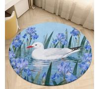 Round Area Rug for Bedroom 3' Ultra Thin 0.2" Seagull by Iris Flower Floor Carpet Coral Velvet Low Pile Non-Slip Circular Mat for Nursery Room Entryway Dorm Home Decor