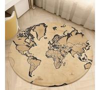 Round Area Rug for Bedroom 3' Ultra Thin 0.2" World Map Floor Carpet Coral Velvet Low Pile Non-Slip Circular Mat for Nursery Room Entryway Dorm Home Decor Aesthetic