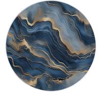 Round Area Rug for Bedroom, 60 cm Washable Kids Rug for Baby Nursery, Non-Slip Circle Carpet Abstract Smooth Lines for Teen Dorm Playroom Tent, Blue Gold