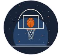 Round Area Rug for Bedroom, 90 cm Washable Kids Rug for Baby Nursery, Non-Slip Circle Carpet Cartoon Sports Basketball for Teen Dorm Playroom Tent, Blue Orange