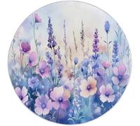 Round Area Rug for Bedroom, 90 cm Washable Kids Rug for Baby Nursery, Non-Slip Circle Carpet Fantasy Watercolor Wildflowers for Teen Dorm Playroom Tent, Blue Purple