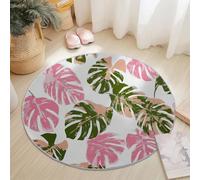 Round Area Rug for Girls Bedroom, 120 cm Washable Kids Rug for Baby Nursery, Non-Slip Circle Carpet Traditional Chinese Cherry Blossom for Teen Dorm Playroom Tent, Beige