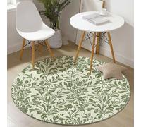 Round Area Rug for Girls Bedroom, 180 cm Washable Kids Rug for Baby Nursery, Non-Slip Circle Carpet Elegant Mori Floral for Teen Dorm Playroom Tent, Green