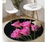 Round Area Rug for Girls Bedroom, 245 cm Washable Kids Rug for Baby Nursery, Non-Slip Circle Carpet Modern Pink Roses for Teen Dorm Playroom Tent, Pink Black