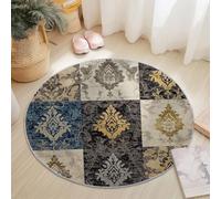 Round Area Rug for Girls Bedroom, 245 cm Washable Kids Rug for Baby Nursery, Non-Slip Circle Carpet Vintage Small Diamonds for Teen Dorm Playroom Tent, Yellow Red