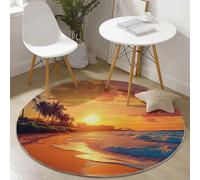 Round Area Rug for Girls Bedroom, 60 cm Washable Kids Rug for Baby Nursery, Non-Slip Circle Carpet Natural Autumn Jungle Deer for Teen Dorm Playroom Tent, Orange Red