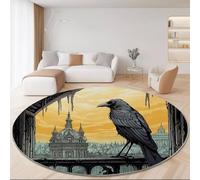 Round Area Rug for Living Room Bedroom Entryway 160cm - Dark Gray Soft Durable Low Pile Carpet, Washable Fade-resistant Comic Gothic Crow Architecture Printed Home Decorative Mat