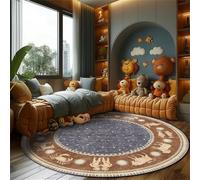 Round Area Rug, Large Living Room Decor Carpet Soft washable Retro Constellation Navy Blue, Brown, 150cm