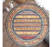 Round Area Rug, Large Living Room Decor Carpet Soft washable Retro traditional distressed blue, yellow, red, 110cm
