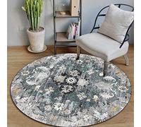 Round Area Rug, Large Living Room Decor Carpet Soft washable Retro traditional geometric distressed, dark green, 80cm
