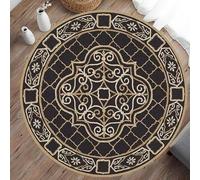 Round Area Rug, Large Living Room Decor Carpet Soft washable Retro traditional geometric golden yellow, black, 150cm