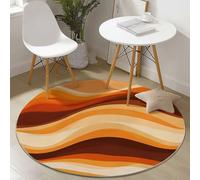 Round Area Rug Living Room Reddish Brown Orange Yellow, Easy to Clean Durable Simple retro wavy lines Printed Carpets For Entryway Office Bedroom, 180 cm