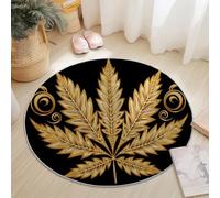 Round Area Rug Luxury Plants Cannabis Leaves Theme, 100 cm Plush Fluffy Round Rugs for Sofa Bedroom Living Room Kids Room, Non Slip Machine Washine Bedside Circle Carpet, Black Gold