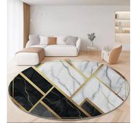 Round Area Rug, Marble Texture Golden Lines Pattern, Washable Non-Slip Carpet, Diameter 100 cm, Grey - Ideal for Living Room Bedroom Hallway Study Coffee Table or Bedside