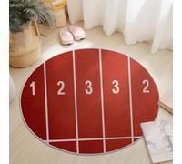 Round Area Rug Minimalism Sports Field Runway Theme, 90 cm Plush Fluffy Round Rugs for Sofa Bedroom Living Room Kids Room, Non Slip Machine Washine Bedside Circle Carpet, Red