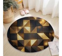 Round Area Rug Modern Luxury Geometric Shapes Theme, 60 cm Plush Fluffy Round Rugs for Sofa Bedroom Living Room Kids Room, Non Slip Machine Washine Bedside Circle Carpet, Golden