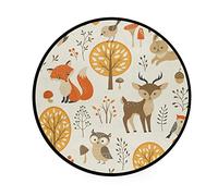 Round Area Rug Non-Slip Carpet Cartoon Fox Rabbit Animals Circle Rugs 3 Feet Rugs Floor Mats Soft Carpet Machine Washable Floor Mat for Living Room Bedroom Nursery Room Home Decor