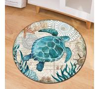 Round Area Rug Non-Slip Large Door Mat Modern Personality Chinese Style Carpet Floor Mat Stair Pads for Bedroom Kitchen Living Room Hallway Bathroom (Retro Turtle, 100cm)