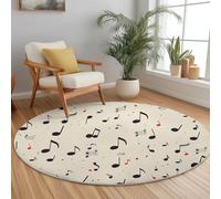 Round Area Rug, Notes Music Minimalism Lines Pattern Floor Rugs, Machine Washable 200 cm Carpet Low Pile, Non Slip Soft Circle Carpet for Bedroom Living Room Kitchen Home Decor, Black Red