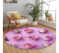 Round Area Rug, Rose Nature Photography Flowers Pattern Floor Rugs, Machine Washable 200 cm Carpet Low Pile, Non Slip Soft Circle Carpet for Bedroom Living Room Kitchen Home Decor, Pink Purple