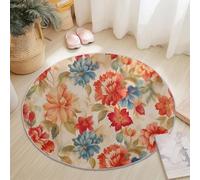 Round Area Rug Rustic Style Vintage Flowers Theme, 150 cm Plush Fluffy Round Rugs for Sofa Bedroom Living Room Kids Room, Non Slip Machine Washine Bedside Circle Carpet, Red