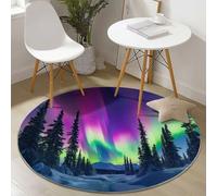 Round Area Rug, Snow Northern Lights Pattern, Washable Non-Slip Carpet, Diameter 100 cm, Purple Blue - Ideal for Living Room Bedroom Hallway Study Coffee Table or Bedside