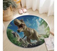 Round Area Rug Surrealism Animals 3D Dinosaurs Theme, 120 cm Plush Fluffy Round Rugs for Sofa Bedroom Living Room Kids Room, Non Slip Machine Washine Bedside Circle Carpet, Blue
