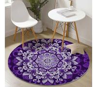 Round Area Rug, Traditional Elegant Mandala Pattern Floor Rugs, Machine Washable 100 cm Carpet Low Pile, Non Slip Soft Circle Carpet for Bedroom Living Room Kitchen Home Decor, Purple