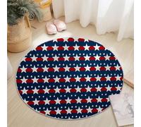 Round Area Rug Traditional Stars And Stripes Patterns Theme, 90 cm Plush Fluffy Round Rugs for Sofa Bedroom Living Room Kids Room, Non Slip Machine Washine Bedside Circle Carpet, Navy Blue Red