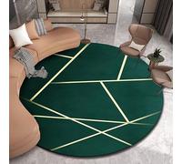 Round Area Rug, Washable short pile Living Room Carpet Modern geometric, green, 150cm