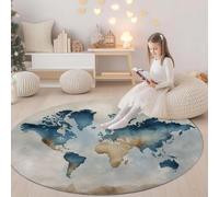 Round Area Rug Watercolor Painting World Map 60 cm, Washable Living Room Round Carpet Non-Slip Stain Rug Cream, For Bedroom Hall Kids Baby Room, Hallway Runners Carpet Mat