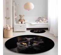 Round Area Rugs 100 cm, Animal Black Cat Portrait Theme Washable No Shedding Circle Rug, Soft Durable Carpet Mat for Indoor Bedroom Bedside Kitchen Decorative, Black