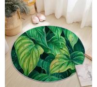 Round Area Rugs 100 cm Shaggy Soft Circle Area Rugs Tropical Rainforest Plants Leaves Theme for Bedroom Home Office Dining Room College Dorm, Washable Non Slip Round Carpets Green