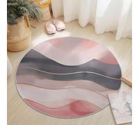 Round Area Rugs 100 x 100 cm, Abstract Geometric Waves Theme Washable No Shedding Circle Rug, Soft Durable Carpet Mat for Indoor Bedroom Bedside Kitchen Decorative, Light Pink