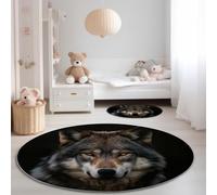 Round Area Rugs 100 x 100 cm, Animal Wolf Portrait Theme Washable No Shedding Circle Rug, Soft Durable Carpet Mat for Indoor Bedroom Bedside Kitchen Decorative, Black
