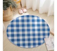 Round Area Rugs 100 x 100 cm, Simple Blue Checkered Theme Washable No Shedding Circle Rug, Soft Durable Carpet Mat for Indoor Bedroom Bedside Kitchen Decorative, Blue