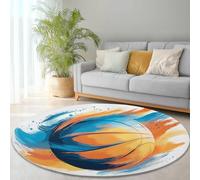 Round Area Rugs 100 x 100 cm, Sports Basketball Graffiti Theme Washable No Shedding Circle Rug, Soft Durable Carpet Mat for Indoor Bedroom Bedside Kitchen Decorative, White