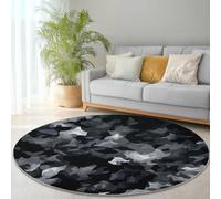 Round Area Rugs 120 cm, Camouflage Military Camo Theme Washable No Shedding Circle Rug, Soft Durable Carpet Mat for Indoor Bedroom Bedside Kitchen Decorative, Dark Gray
