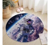 Round Area Rugs 120 cm, Galaxy Space Astronaut Theme Washable No Shedding Circle Rug, Soft Durable Carpet Mat for Indoor Bedroom Bedside Kitchen Decorative, Blue Purple