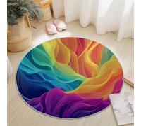 Round Area Rugs 120 cm Shaggy Soft Circle Area Rugs Abstract 3D Lines Curves Theme for Bedroom Home Office Dining Room College Dorm, Washable Non Slip Round Carpets Colorful