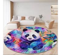 Round Area Rugs 120cm, Fantasy Cartoon Watercolor Panda Pattern Soft Circle Carpet - Non Slip Machine Washable Floor Rug for Living Room Bedroom Bathroom Decorate, Colorful