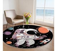 Round Area Rugs 150 cm Carpet, Cosmic Astronaut Mystery Nebula Outer Space Printed Low Pile Non-Slip Circle Rugs, Washable Pet & Child Friendly Black Decor Carpets for Dining Room Kids Room Hallway