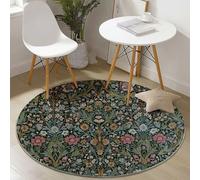 Round Area Rugs 150 cm for Living Room, Vintage Floral Plants Leaves Pattern Soft Round Area Rug Washable Non Slip Circle Carpet for Bedroom Nursery Kitchen Home Decor, Dark Green