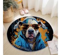 Round Area Rugs 150 cm, Graffiti Style Bulldog Theme Washable No Shedding Circle Rug, Soft Durable Carpet Mat for Indoor Bedroom Bedside Kitchen Decorative, Black