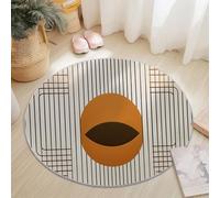 Round Area Rugs 150 cm, Simple Geometric Lines Theme Washable No Shedding Circle Rug, Soft Durable Carpet Mat for Indoor Bedroom Bedside Kitchen Decorative, White